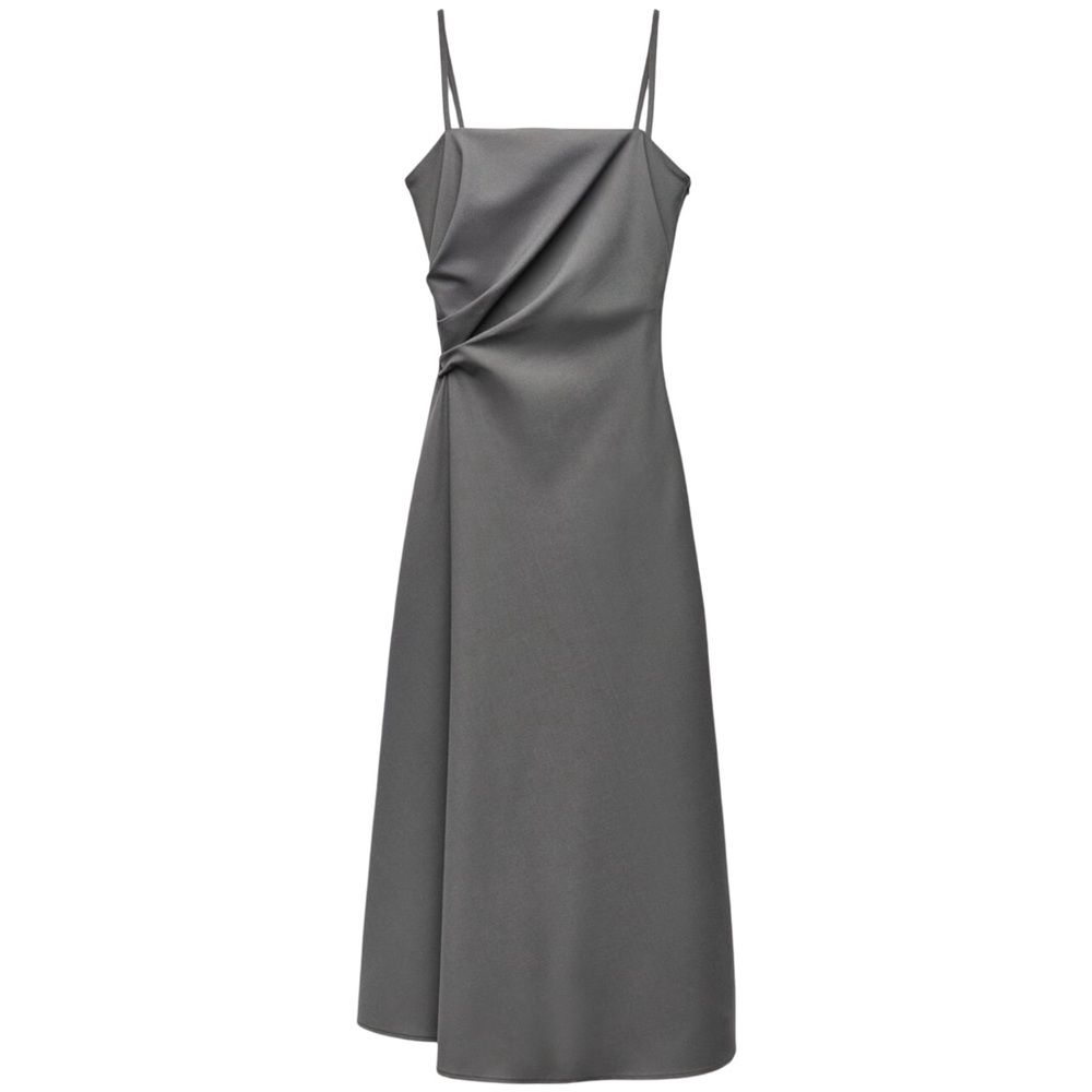 Zara ZW Collection Grey Khaki Wool Blend Draped Maxi Dress NWT Event - Picture 5 of 15